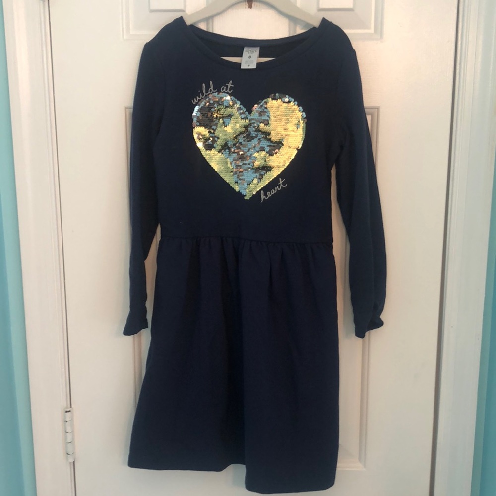 Girls sequin flip navy dress